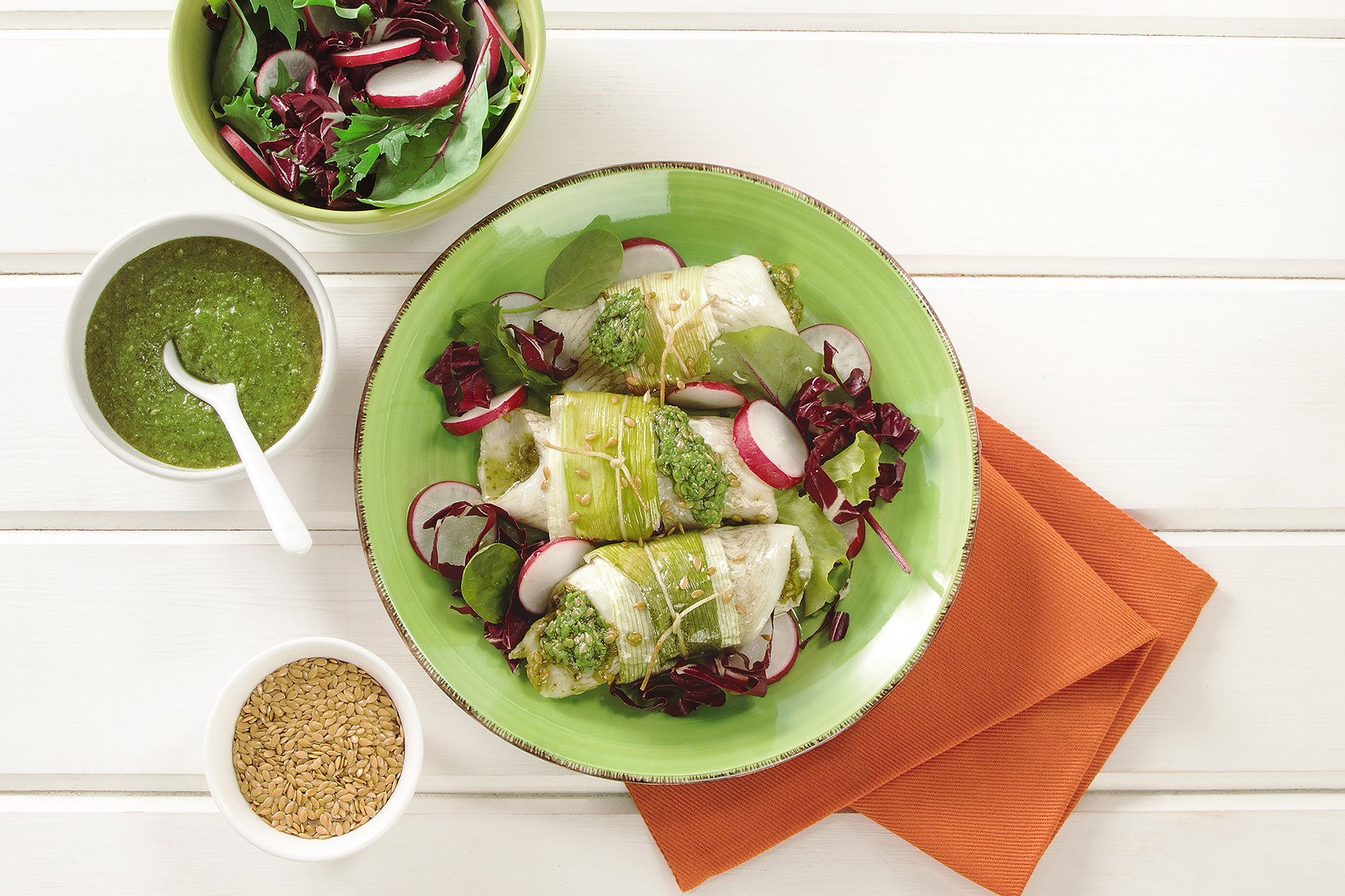 Involtini di sogliola con pesto e semi di lino